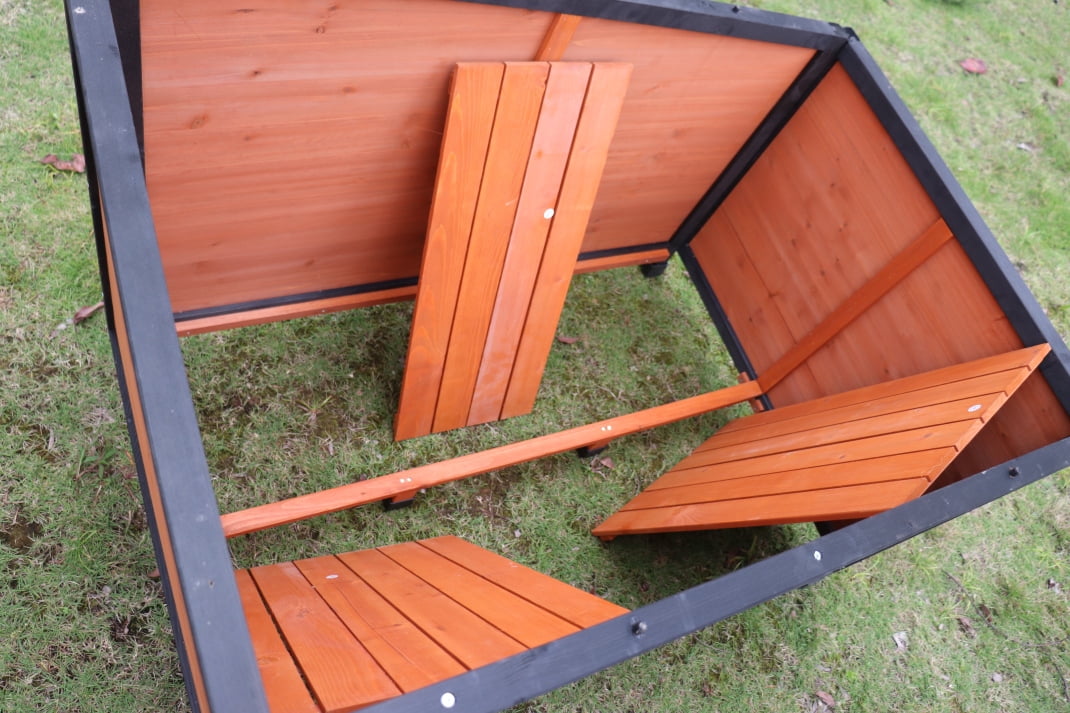 42" Wooden Dog House, Outdoor and Indoor Winter Kennel with Elevated Feet, Weatherproof Doghouse for Large Dog