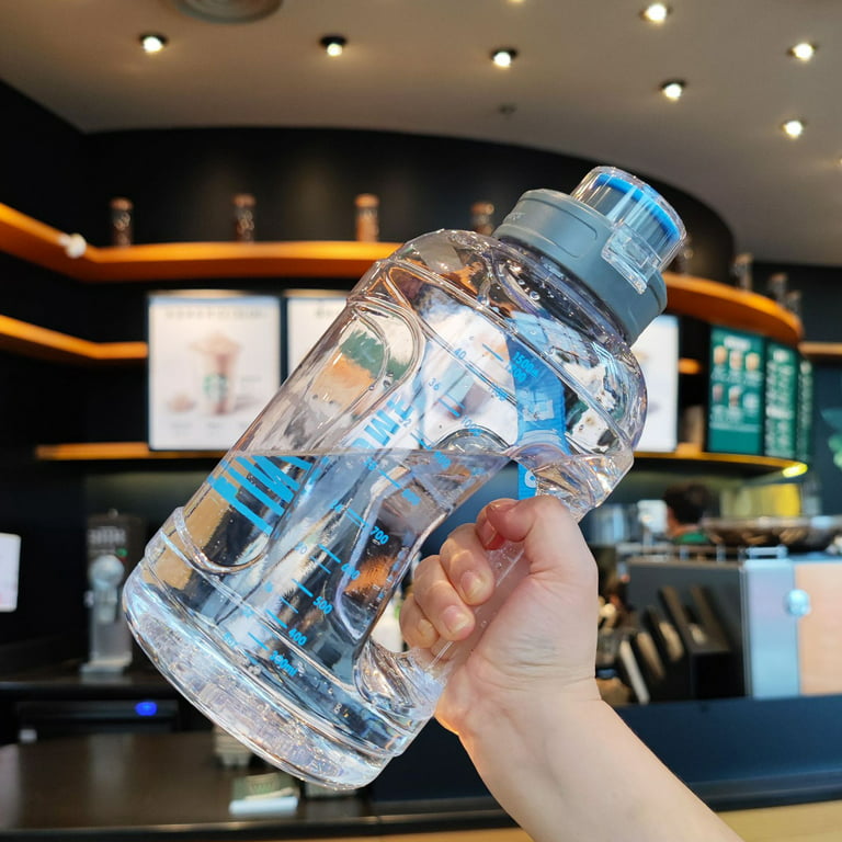 1500ml Water Bottles Large Capacity Plastic Clear Sports Drink Bottle Gym Fitness Ton Cup with Portable Handle and Rope, Blue