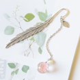 thumbnail image 3 of 2pcs Metal Feather Bookmark Classical Handmade Book Mark with Dry Flowers and Bead Pendant Creative Feather Shape Bookmarks School Office Supplies for Reader Students Teachers, 3 of 7
