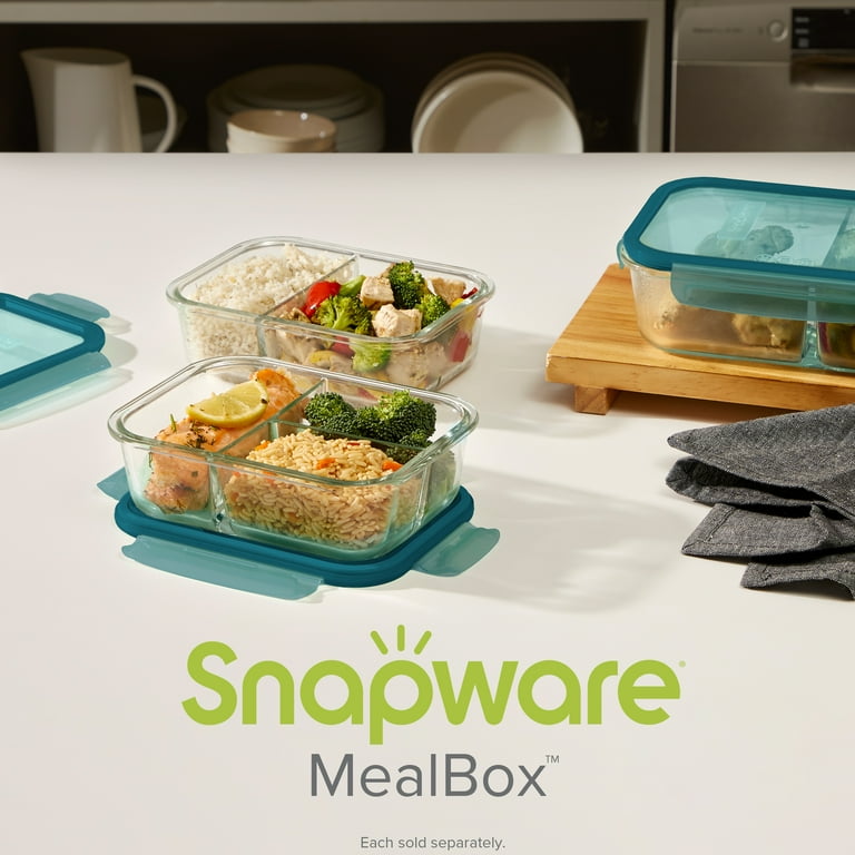 Snapware Meal Box 4-Cup Divided Glass Storage Container with Lid