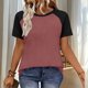thumbnail image 2 of Camisetas de manga corta de verano para las mujeres Moda casual de manga de Raglan Color bloqueado Top, blusa de manga corta de las mujeres para la primavera, 2 of 8