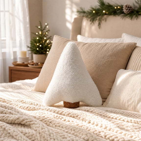 VIKSZOY Christmas Pillows, Cute Christmas Tree Throw Pillows, Soft Plant Plush Cushion for Bedroom Living Room Office Xmas Home Decor, Gift for Women & Men, White 10.6x11.4 Inches