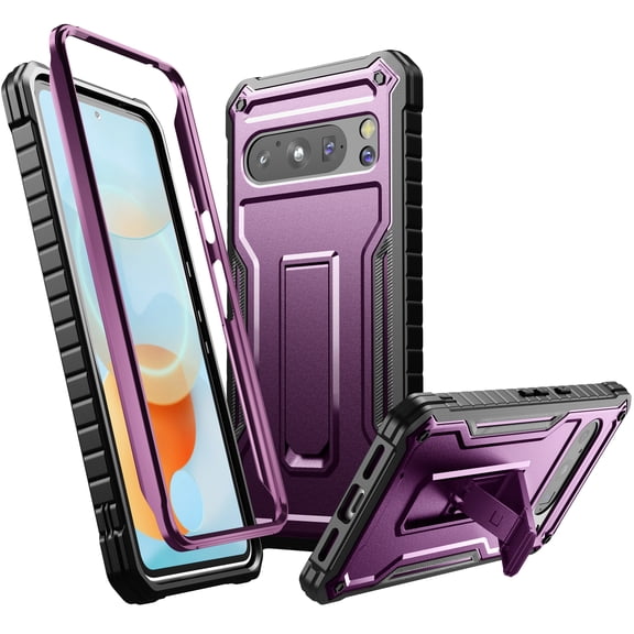 ExoGuard For  Google Pixel 8 Pro Case, Rubber Shockproof Full-Body Phone Case with Kickstand(Purple)