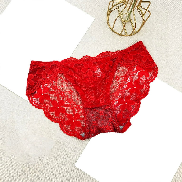 CLZOUD Cheeky Plus Size Panties Red Polyester Womens Underwear Panties for  Women Lace Panty Detail Crochet Lace Bulk Panties Bikini 