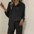 thumbnail image 4 of AherBiu Long Sleeve Shirts for Women Oversized Button Down Tops Lapel V Neck Business Casual Blouse, 4 of 4