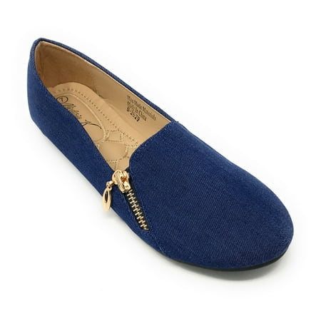 

Victoria K Women s Slip-on Denim With Side Zipper Ballerina Flats