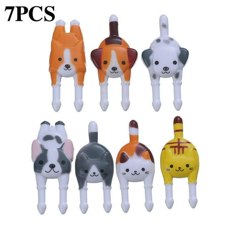 

7 Pcs Cute Animals Food Fruit Picks Forks Set Cartoon Kitten Puppy Bento Decoration Set Toothpick Sticks Decor for Kids Party Dessert Pastry Cake Party Supply
