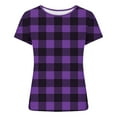 thumbnail image 3 of Women’s Plaid T-Shirt, Summer Round Neck Short Sleeve Tops, Fashion Slim Groove Strip Tees,Purple,XXL, 3 of 6