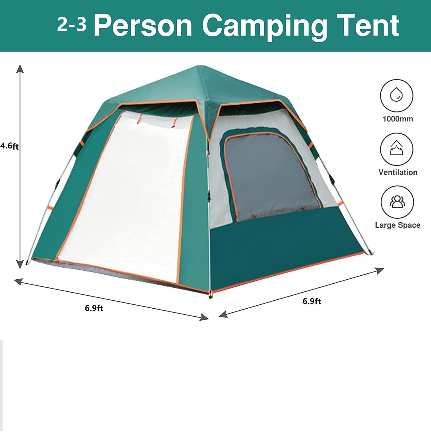 Pop Up Tents for Camping, 2/3/4/5 Person Family Cabin Tents, Waterproof, Double Layer, Big Tent for Outdoor,Picnic,Camping,Family,Friends Gathering - image 4 of 6