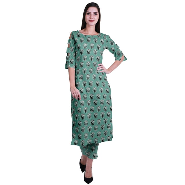 Moomaya 2-Piece Womens Cotton Printed Kurta Pant Set Indian Dress Ethnic Set