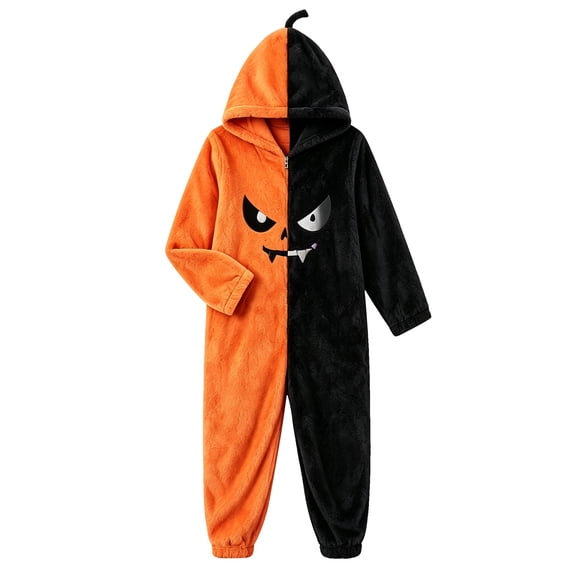 Halloween Pumpkin Plush Hooded Blanket Onesie Pajamas Cozy Pumpkin Onesie Pajamas Soft Plush Split Color Jumpsuit for Halloween Y2k Outfits Cozy Loungewear Winter Clothes, Black L