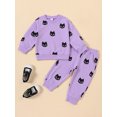 thumbnail image 2 of Cenuakty Baby Girls 2-piece Outfit, Cat Print Long Sleeve Crew Neck Sweatshirt with Elastic Waist Sweatpants Fall Clothes, 2 of 9