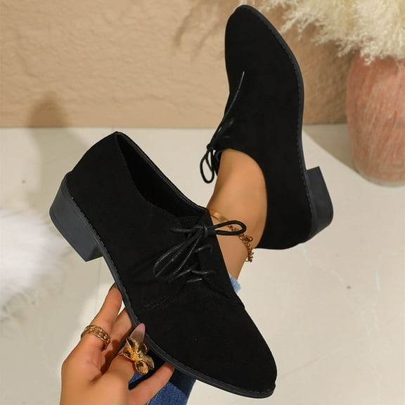 Wowcloth Women's Fashion Casual Loafers – Solid Color Pointed Toe Front Lace-Up Low Heel Low-Cut for All-Season Versatile Wear