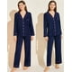 thumbnail image 5 of Conjunto de pijama SWOMOG para mujer, manga larga, con botones, color azul marino, 5 of 7