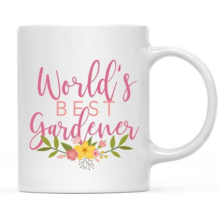 

CTDream 11oz. Coffee Mug Gag Gift World s Best Gardener Floral Design 1-Pack Beautiful Unique Flower Coffee Cup Birthday Christmas Present Ideas for Her Women Wife Sister