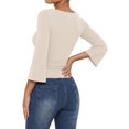 thumbnail image 4 of Women's 3/4 Sleeve Top Ruched Waist Fitted Tops for Women Crop Boat Neck Ribbed Bell Sleeve Flare XL, 4 of 7