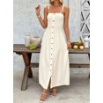 thumbnail image 2 of Women's Smocked Button Front Tie Shoulder Dress with Partial Lining 88% viscose 12% polyamide Knee Length Chic, 2 of 10