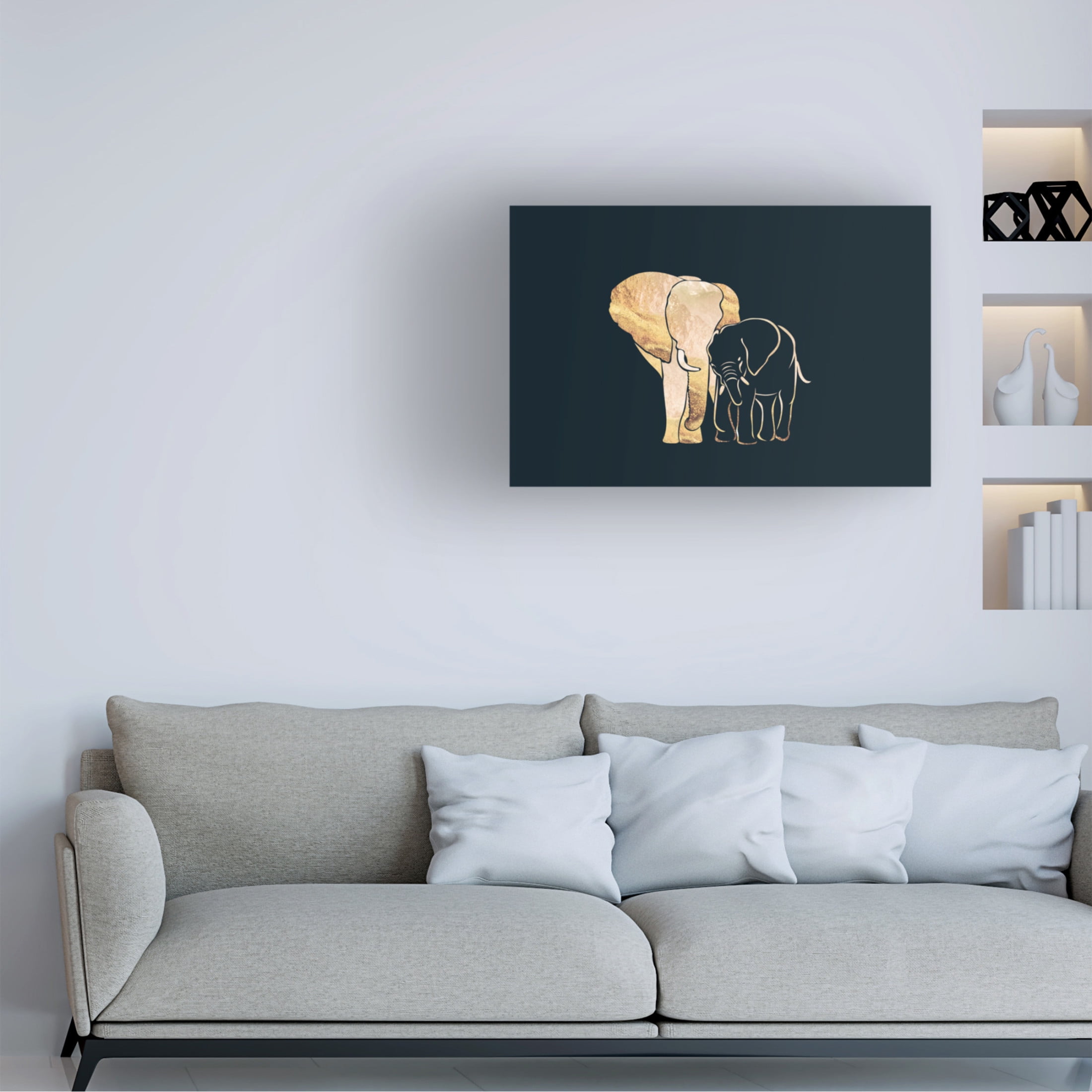 Trademark Fine Art Sarah Manovski Black Gold Elephants 1 Canvas Wall Art