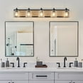thumbnail image 2 of ACE-LIGHTS,5-Light Farmhouse Vanity Light Fixture,Bathroom Wall Sconce(Bulb Not Included) with Clear Seeded Glass Shades,Modern Industrial Design for Bathroom,Bedroom,Entrance,Passage(Black), 2 of 11