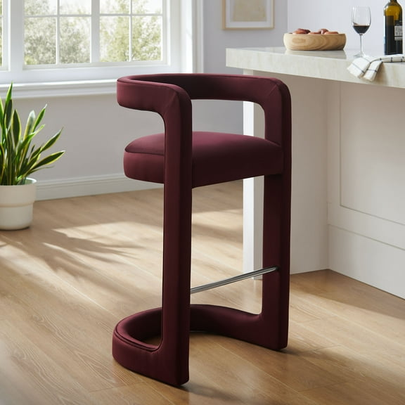 Modway Winslow Performance Velvet Bar Stool in Mulberry