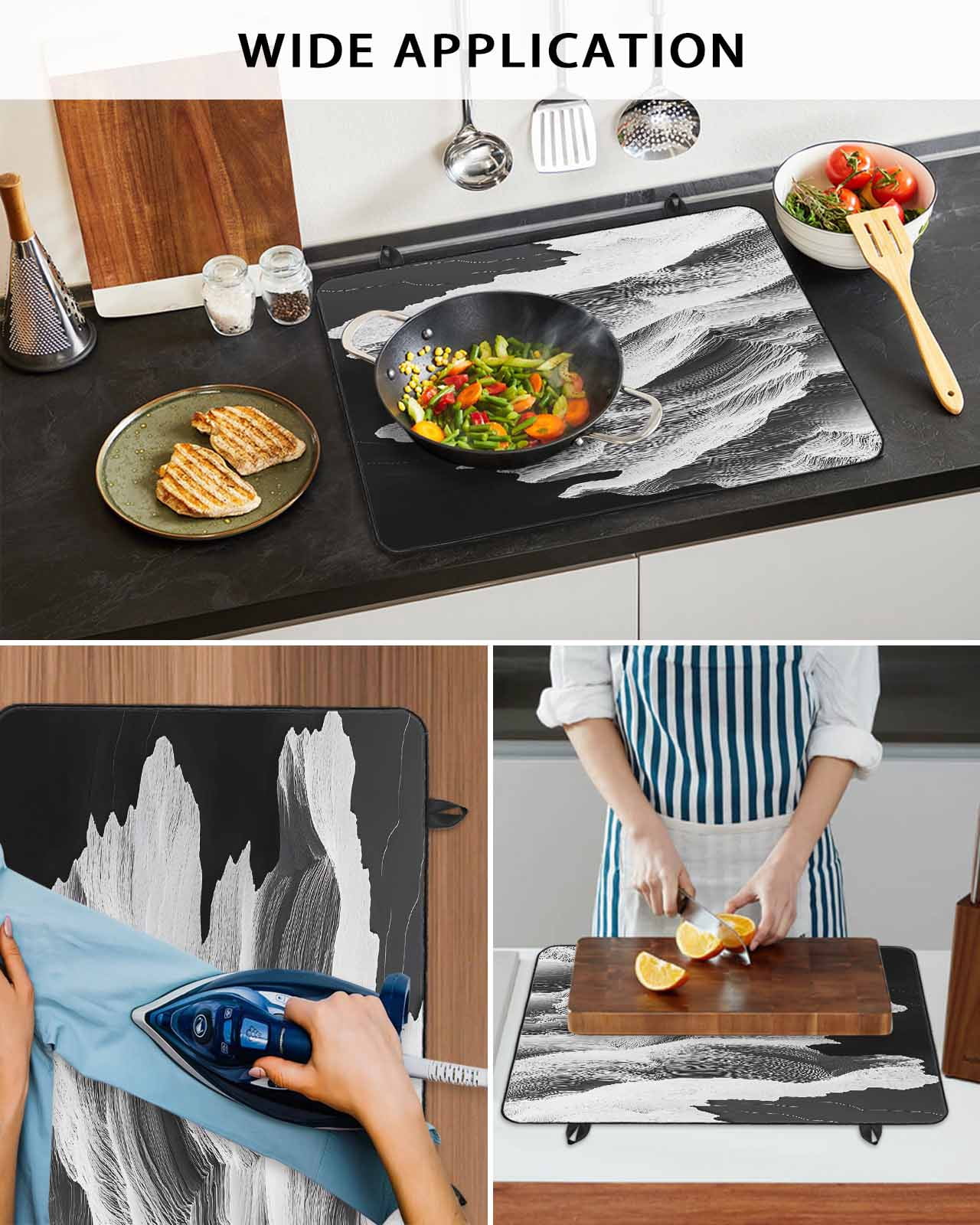 nqOlkjepod Large Induction Cooktop Protector Mat 24"x21", White Ocean Stove Top Covers for Electric Stove, Black Beach Coastal Modern Minimalist Stove Burner Cover Mats, Glass Top Stove Cover