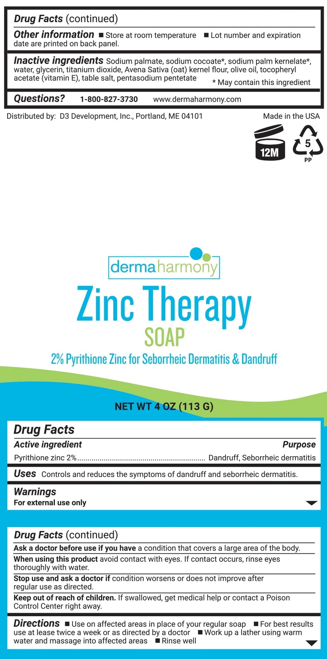Buy DermaHarmony 2 Pyrithione Zinc (ZnP) Bar Soap 4 oz for Seborrheic