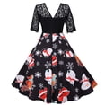 thumbnail image 4 of Pompotops Robe Rétro à Manches Courtes avec Col Rond en Dentelle et Imprimé de Noël pour Femmes, 4 of 5