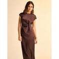 thumbnail image 4 of Brown Short Sleeve Ruched Twist Sheath Dress For Women, 4 of 7