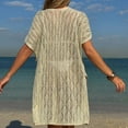 thumbnail image 4 of BLTIBY Women Beach Dress Swimsuit Crochet Swim V Neck Cover Up Summer Bathing Suit Swimwear Knit Short Sleeve Pullover 2025 Beige Free Size, 4 of 6