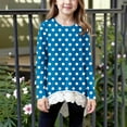 thumbnail image 2 of aohooy Little Girl Shirts Polka Dot Long Sleeve Crewneck Tunic Lace Trim Hem Trendy Blouses Cute Fall Pullover Loose Soft Tops Blue,12-13Years, 2 of 6