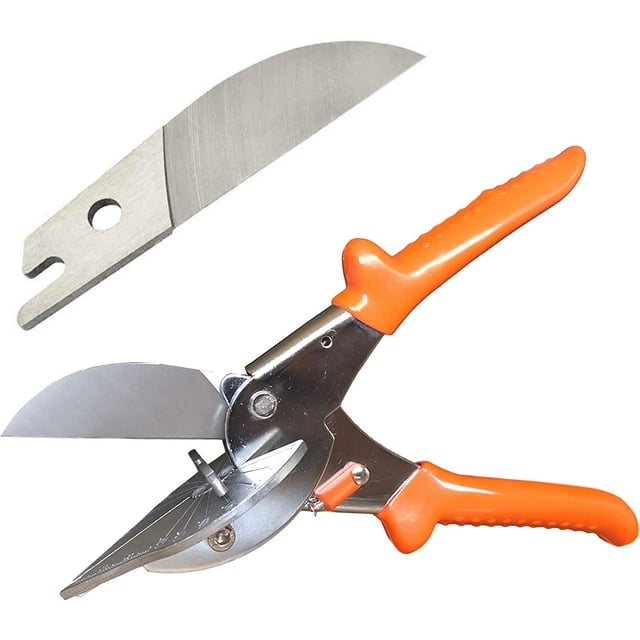Multi Angle Miter Cutter | + Spare Blade | Hand Scissors Multipurpose Tool | 45-135 Degree Cutting | Stainless Steel, Rubber Handle & Safety Lock | Miter Shears, Trim, Chamfer & Quarter Round Cutters