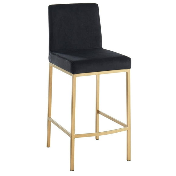 Ensemble de deux tabourets de comptoir contemporains de 26 po en velours et métal – noirs avec pattes dorées