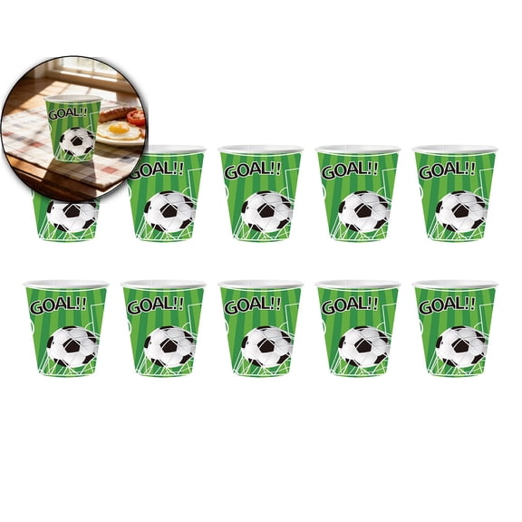 10 Pcs Soccer Paper Cups Birthday Party Supplies Disposable 3 Inch Dinner Cup for Sports Birthday Party Soccer Fans Decorations