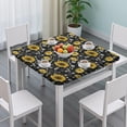 thumbnail image 3 of Black White Bee Heart Sunflower Pattern Square Fitted Tablecloth with Elastic Edge,Square Table Cover,Washable Elastic Table Cover for Home Kitchen Party Decor 36"x36", 3 of 6