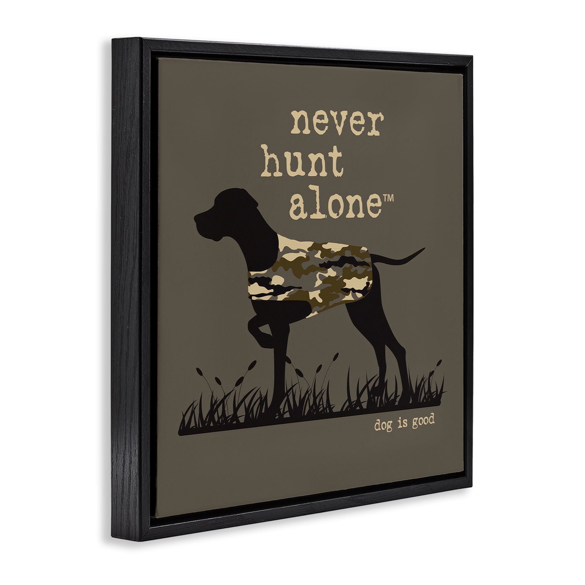 Stupell Industries Never Hunt Alone Dog Animals Painting Black Floater Framed Canvas Art Print Wall Art, 25 x 25
