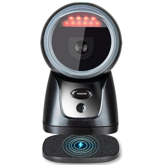 XIANJINO Wireless Omnidirectional Barcode Scanner - Pro Version Extreme Performance 1D 2D QR Hands-Free 2.4G Wireless & USB Wired Bar Code Reader for POS Retail Library Supermarket Warehouse XJ-9100