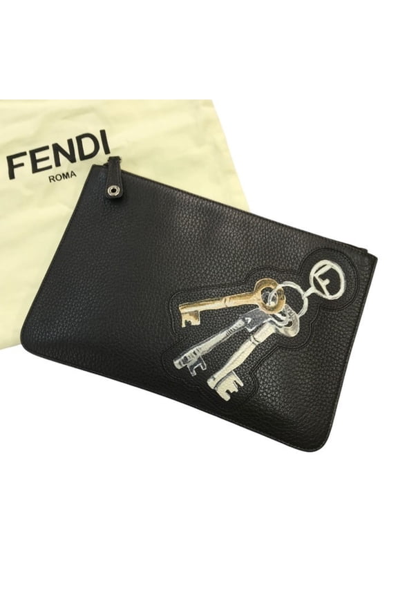 Pre-Owned FENDI clutch bag for women, leather, black, 7N0078