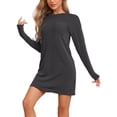 thumbnail image 1 of INSPIRE CHIC Ropa de descanso para mujeres, camisón de rayas de manga larga, vestido de cuello redondo con bolsillos, 2XL gris, 1 of 6