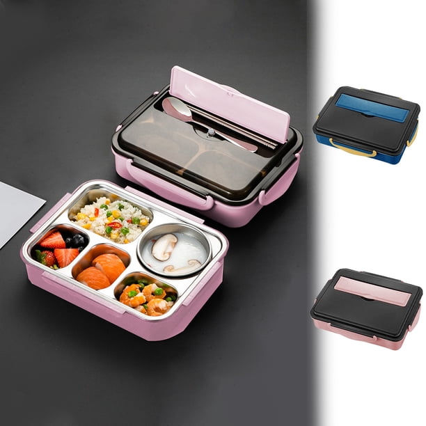 Xihbxyly Fiambrera de Acero Inoxidable con 5 Compartimentos, Apta para Microondas, Mantiene La Comida Caliente, Ideal para El Trabajo y La Escuela, Ligera y Portátil, 1500 Ml, Colores Azul y Rosa, 28
