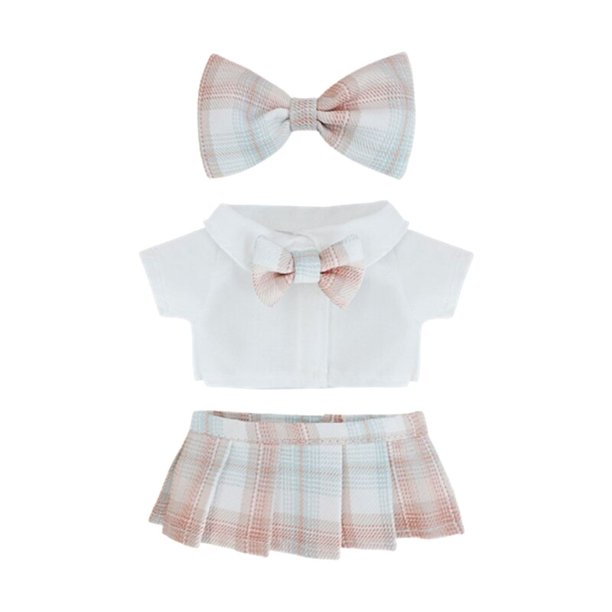Traje de falda y camisa con patrón de celosía para niñas, uniforme de 7,87 pulgadas, E65D