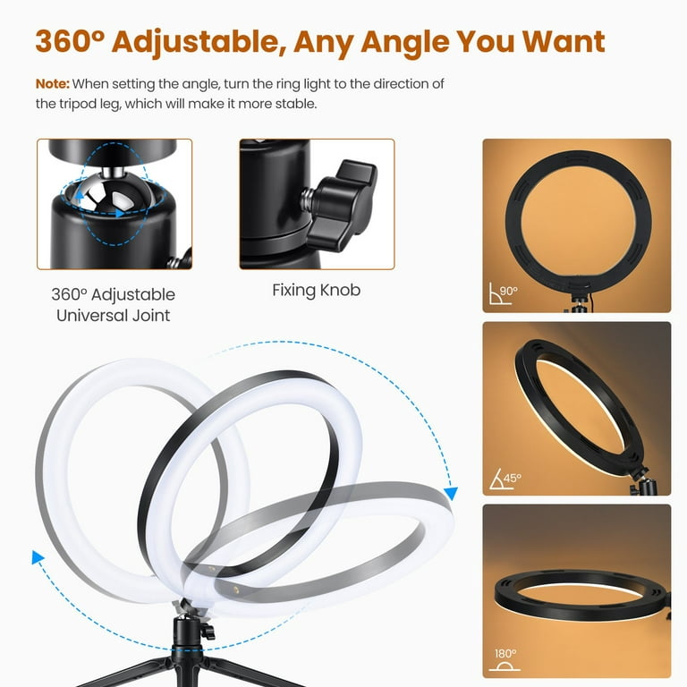 Selfie Ring Light Flexible avec Support Bureau Téléphone, Fixation