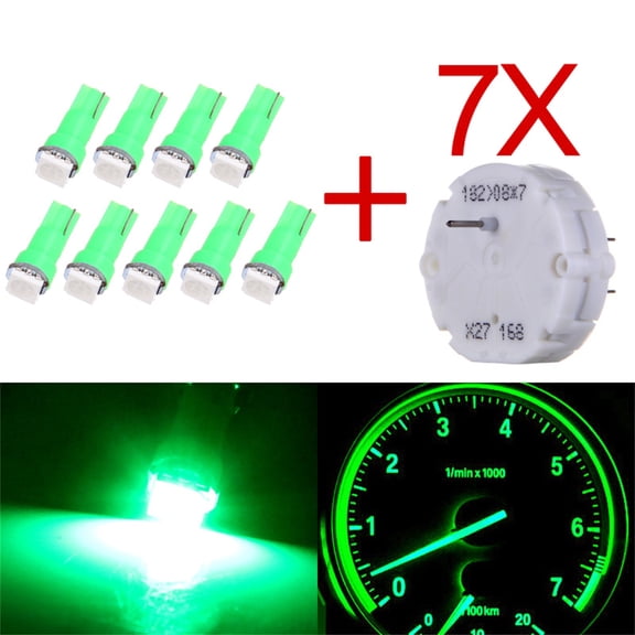 7 Pack Stepper Motors X27.168 Instrument Repair Speedometer Gauge Cluster W/9 Pack Green T5 Wedge Bulbs