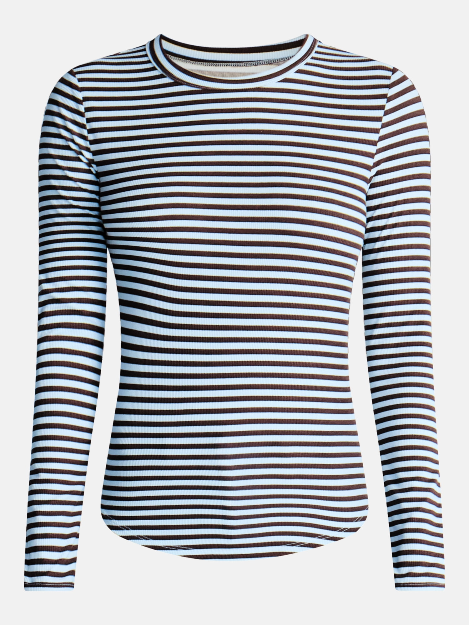 No Boundaries Ribbed Crewneck Tee with Long Sleeves, Women's and Women's Plus XXS-4X