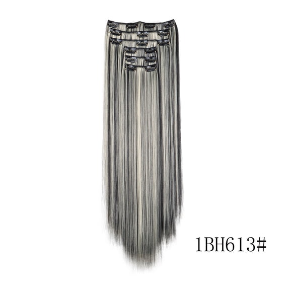 Xiao Hua Clip style Hair Extension Wig -24 inches long, gray white thick hair extensions, 6-piece set, with detachable clips, used for wedding hair extensions, event hairstyles