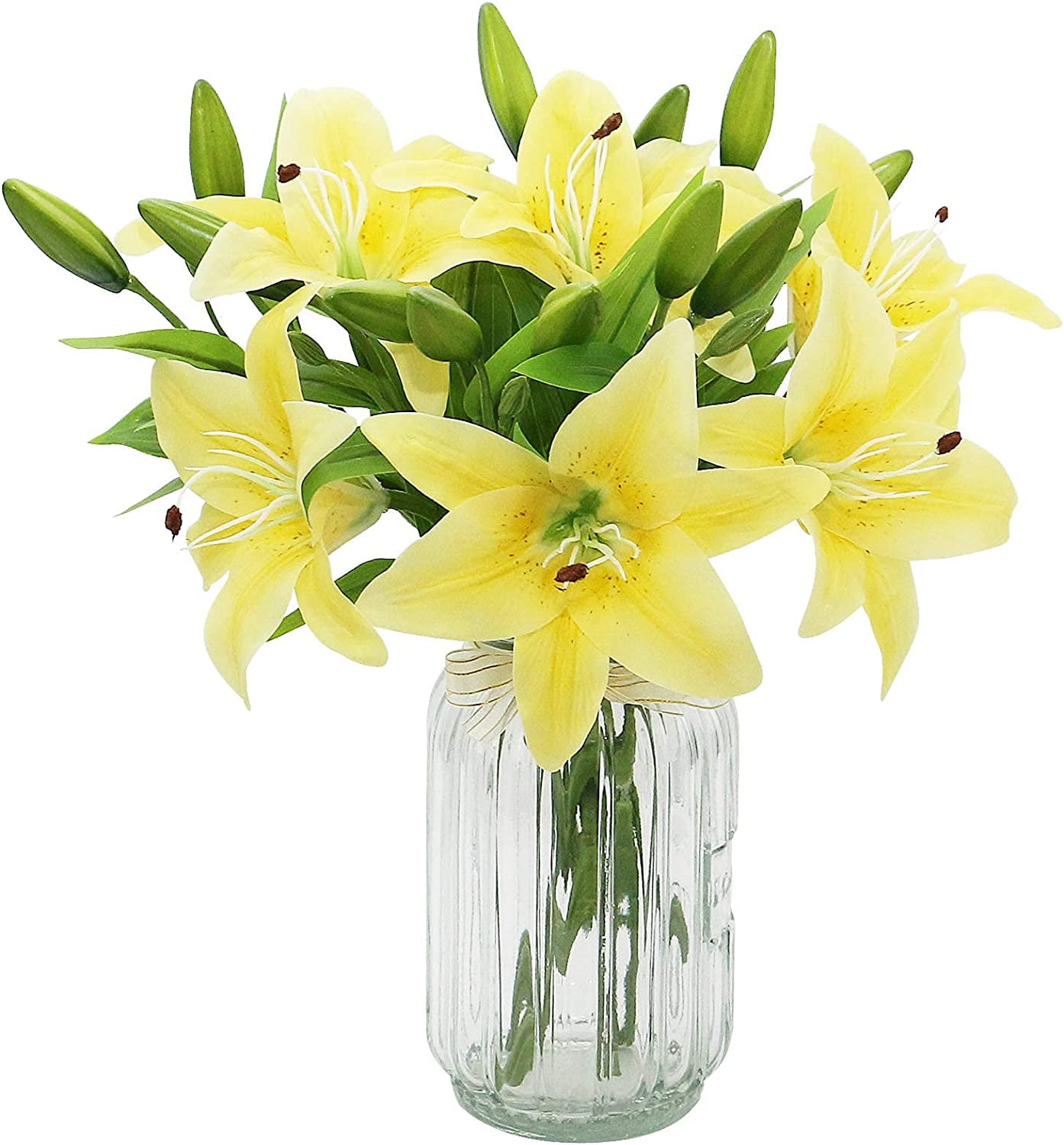 HAOSHICS 6Pcs Artificial Lily Flowers, Fake Lily Bouquet, Latex Real