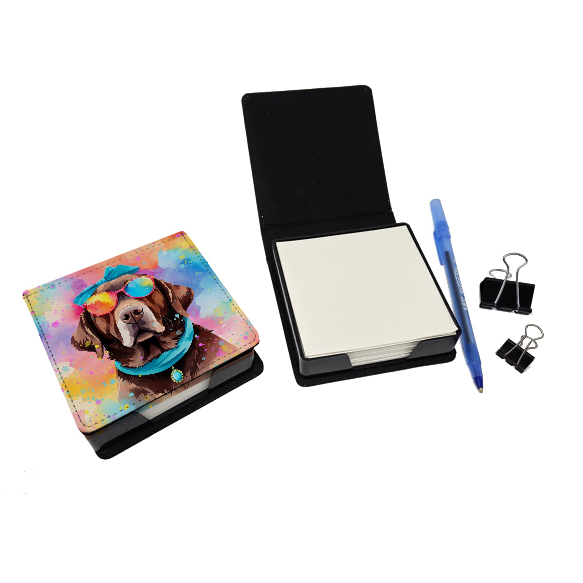 Caroline's Treasures Chocolate Labrador Hippie Dawg PU Leather Note Paper Holder with Artist-Designed Cover, Desk Accessory, Office Gift