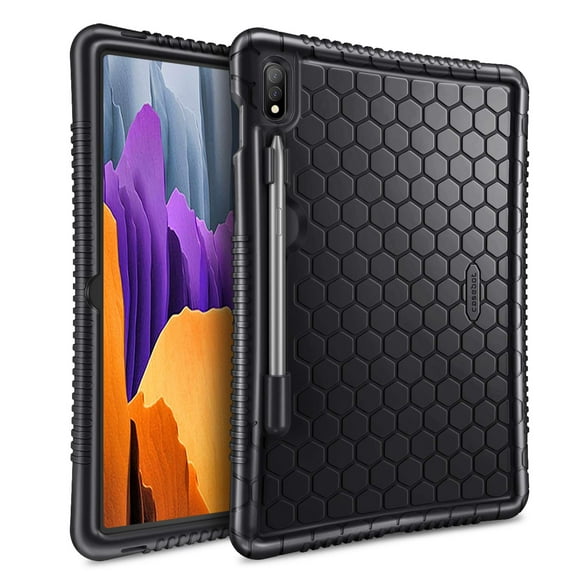 Fintie Silicone Case for 11" Samsung Galaxy Tab S8 (2022) / Galaxy Tab S7 (2020) Tabelt with S Pen Holder, Shockproof Honey Comb Series Kids Friendly Light Weight Protective Cover, Black