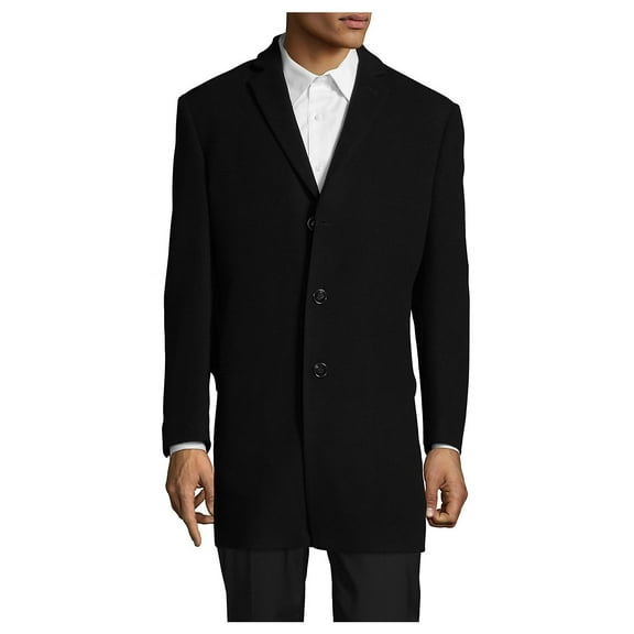 Calvin Klein Mens Slim fit Overcoat Coat 44 L Black Solid Wool