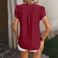 thumbnail image 6 of Lovskoo Summer Tops for Women 2024 Ruffle Short Sleeve Solid Color Trendy Comfortable Breathable V-Neck Blouses Shirt Tops Claret 2XL, 6 of 7
