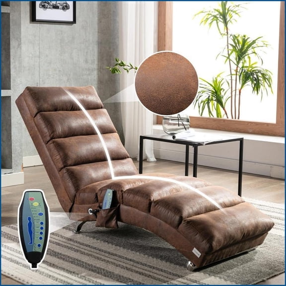 Massage Chaise Lounge with 5 Massage Modes, Tufted Linen Upholstery | Ergonomic | Coffee